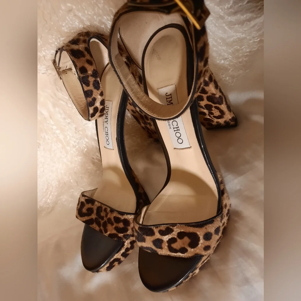 JIMMY CHOO Platform Leopard Sandals Sz 39 Euro US 8.5 - Picture 2 of 13